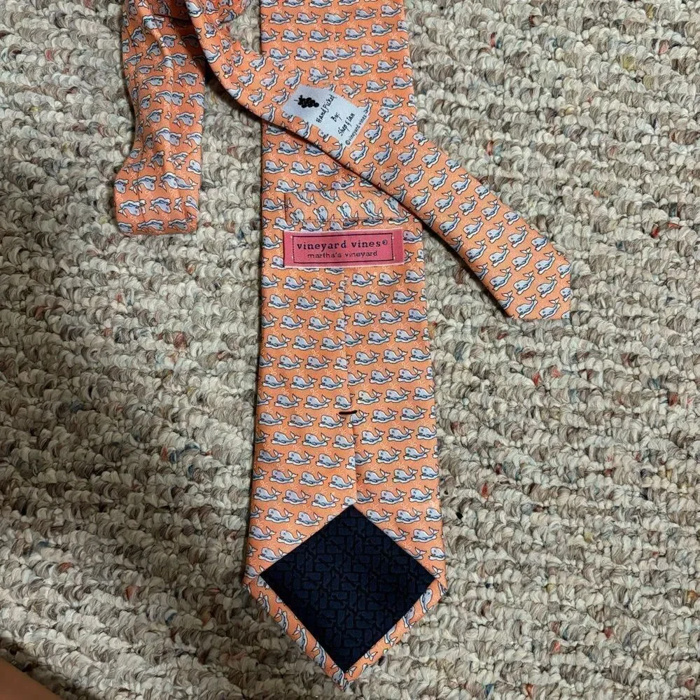 Vineyard Vines Whale Coral 100% Silk Neck Tie